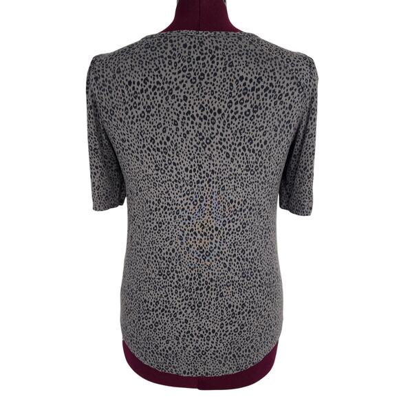 Women's Democracy Gray Leopard Print Keyhole Neck Blouse | Size XS - Picture 3 of 10